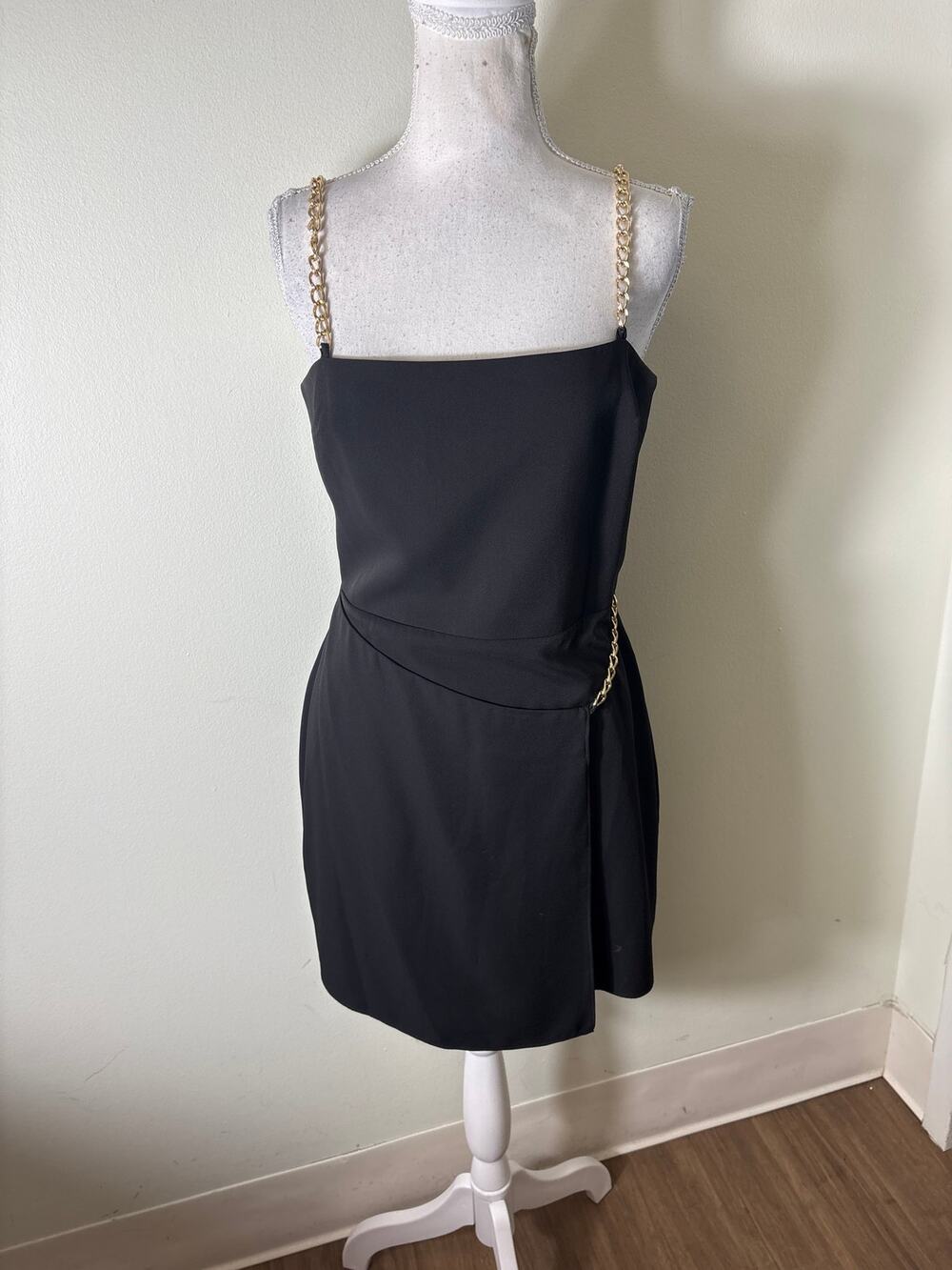 Amanda Uprichard Black and Gold Chain Mini Dress Sz S